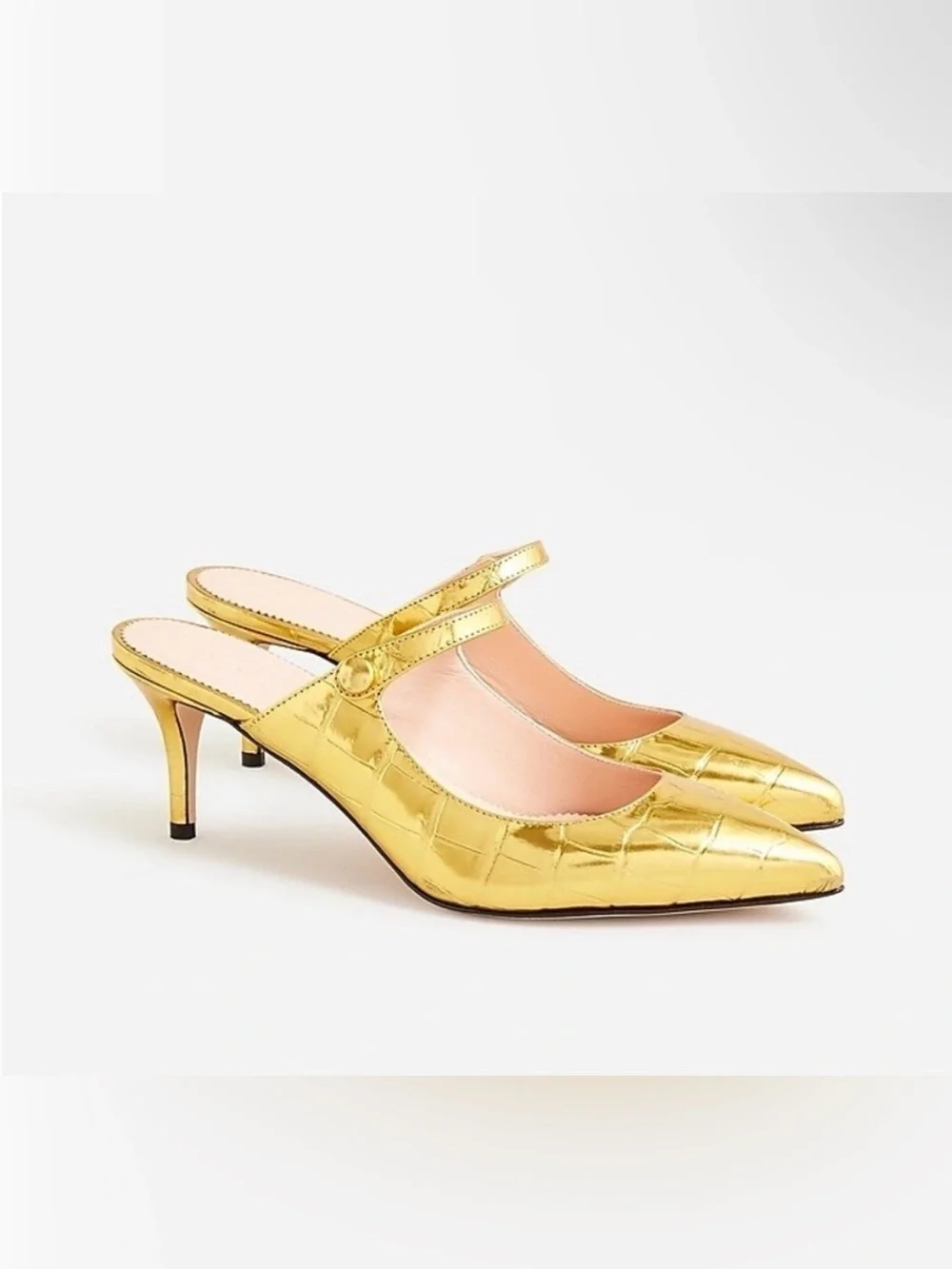 J. Crew Metallic Gold Pointed-Toe Mary Jane Mules